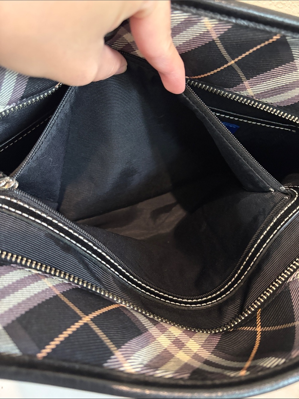 Burberry Black Plaid Tote Canvas Bag with Leather Handles - Picture 13 of 16